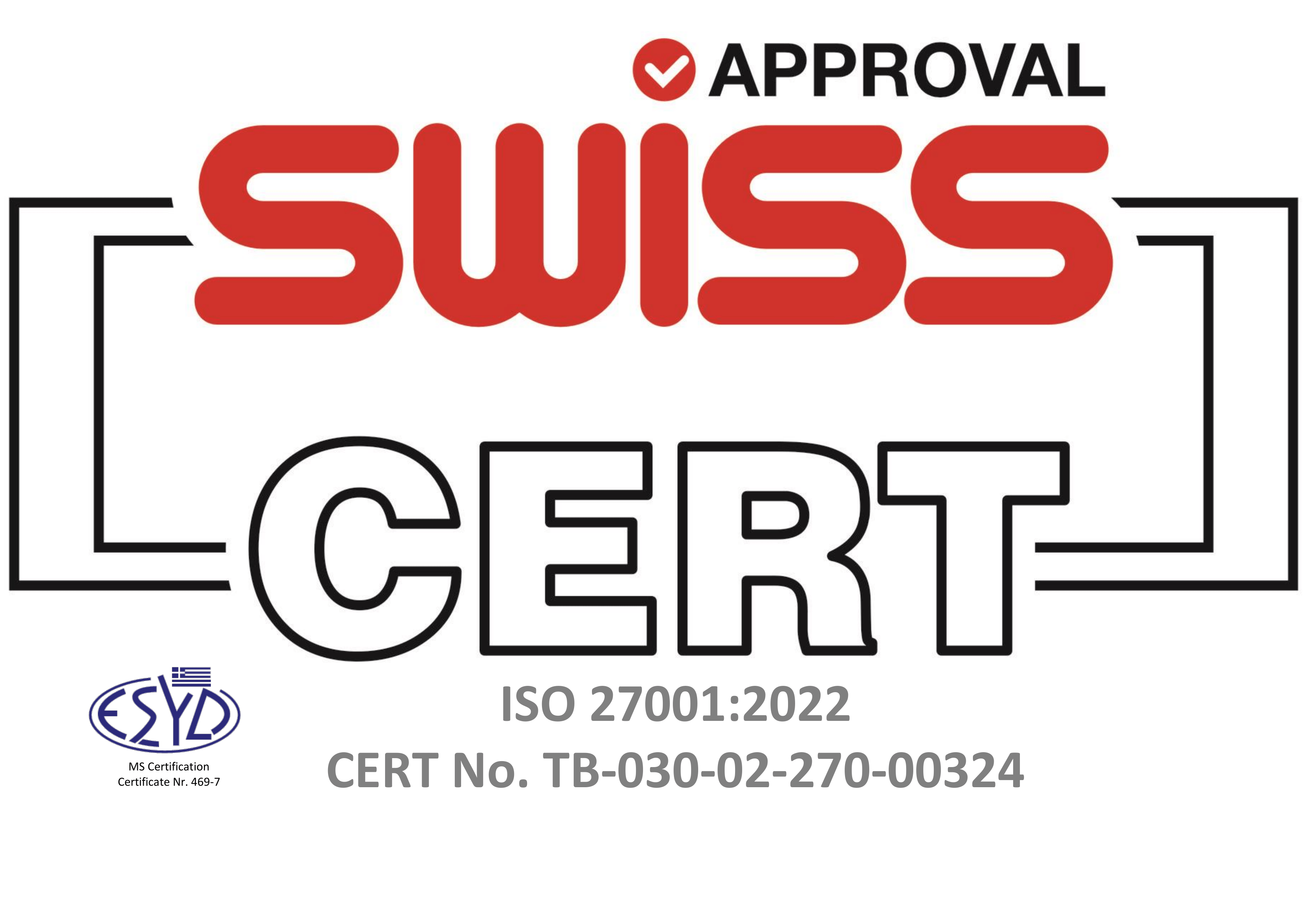 ISO 27001 certification badge (SWISS CERT)