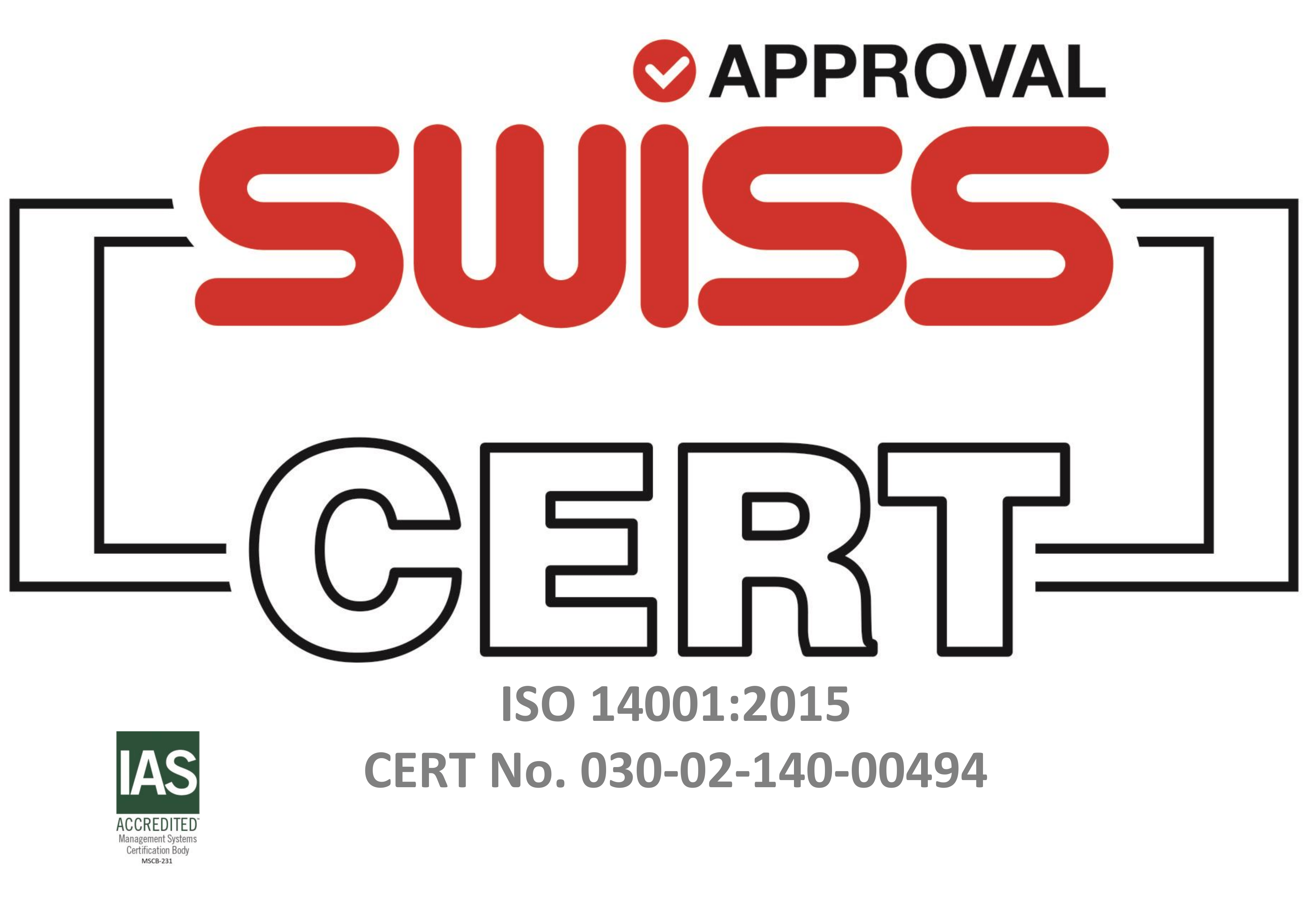 ISO 14001 certification badge (SWISS CERT)